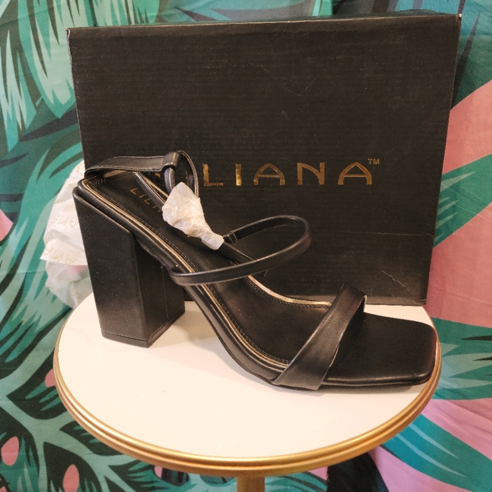 NwT Liliana Sz 10 Black Strap w/ Chunky Heel